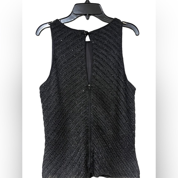 Carmen Marc Valvo Beaded Tank Top Size Large Black Sleeveless Keyhole Back - Picture 6 of 10